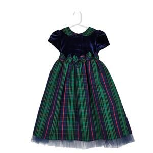 Sophie Rose Dress sz 4T Blue Green Tartan Plaid Taffeta Velvet Party Holiday